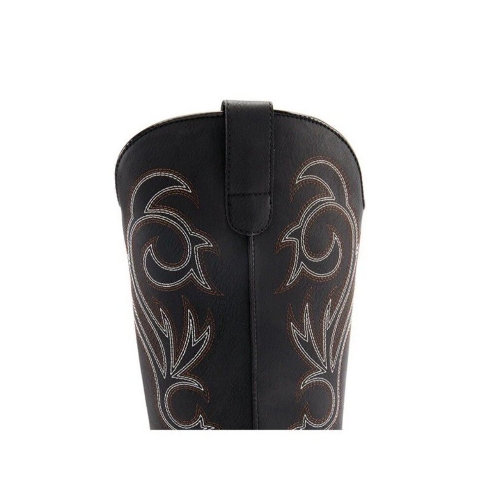 Women 8 Square-toe Mid-Calf Cowgirl Boots Embroidered Western Black- Dream Paris - Picture 4 of 14